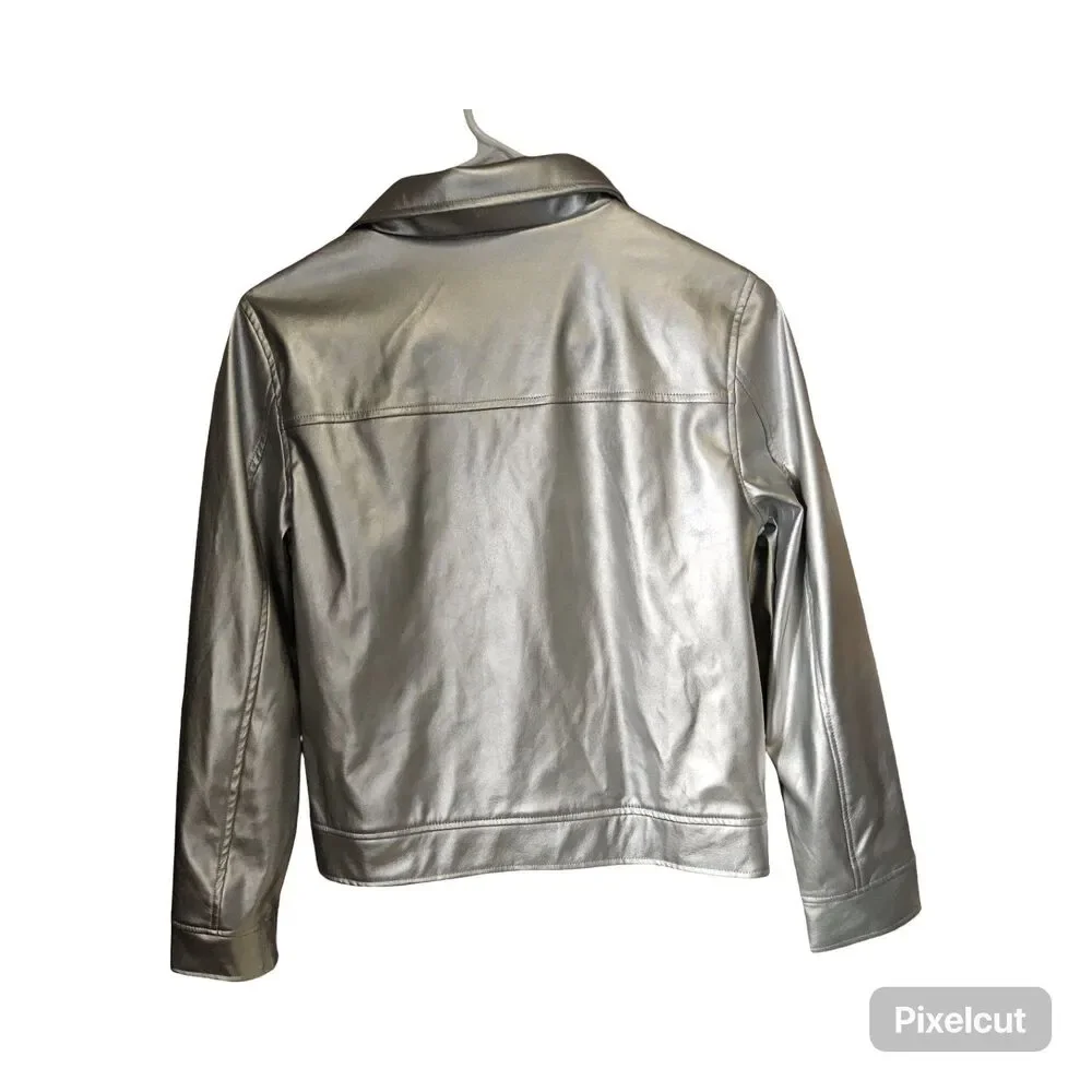 Epic Threads Girls Size 14/16 Faux Leather Silver Metallic Moto Jacket NWT